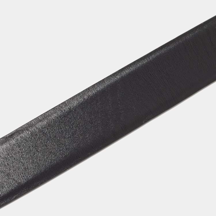 Pre Owned Gucci Black/Brown Leather Interlocking G Square Buckle Belt 90CM
