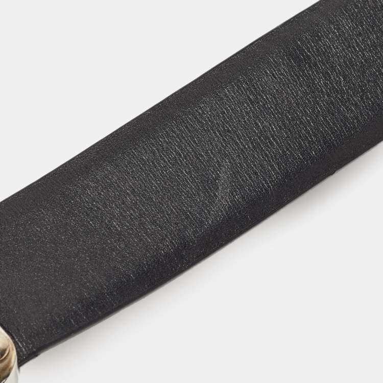 Pre Owned Gucci Black/Brown Leather Interlocking G Square Buckle Belt 90CM
