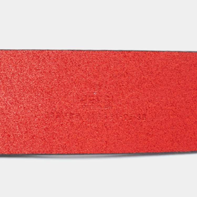 Pre Owned Gucci Red Leather G Buckle Belt 95CM