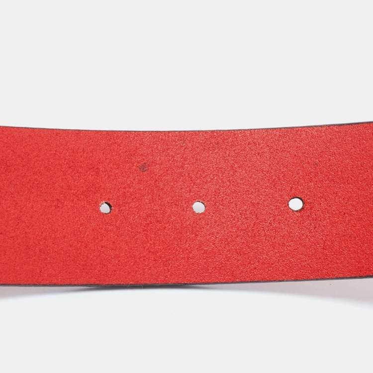 Pre Owned Gucci Red Leather G Buckle Belt 95CM