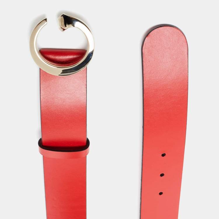 Pre Owned Gucci Red Leather G Buckle Belt 95CM