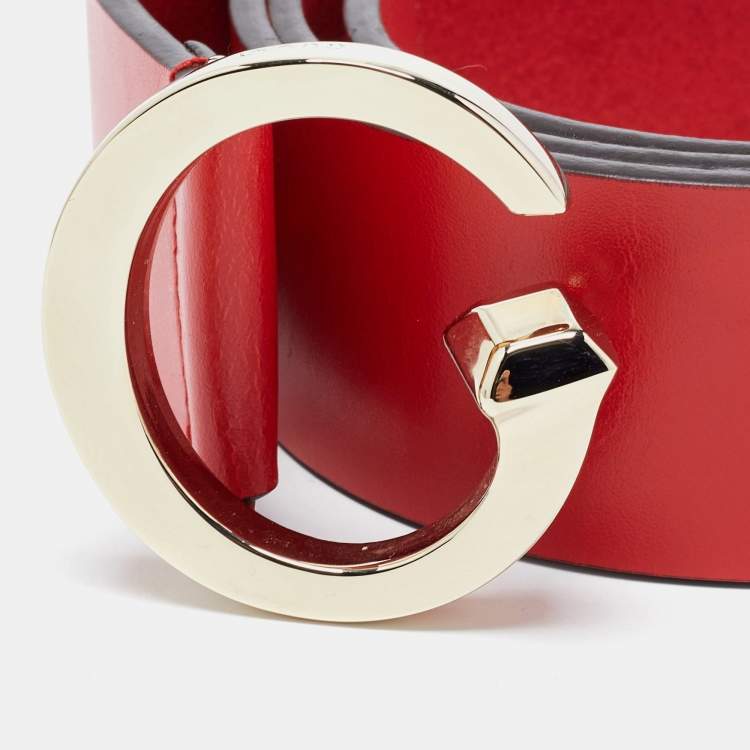 Pre Owned Gucci Red Leather G Buckle Belt 95CM