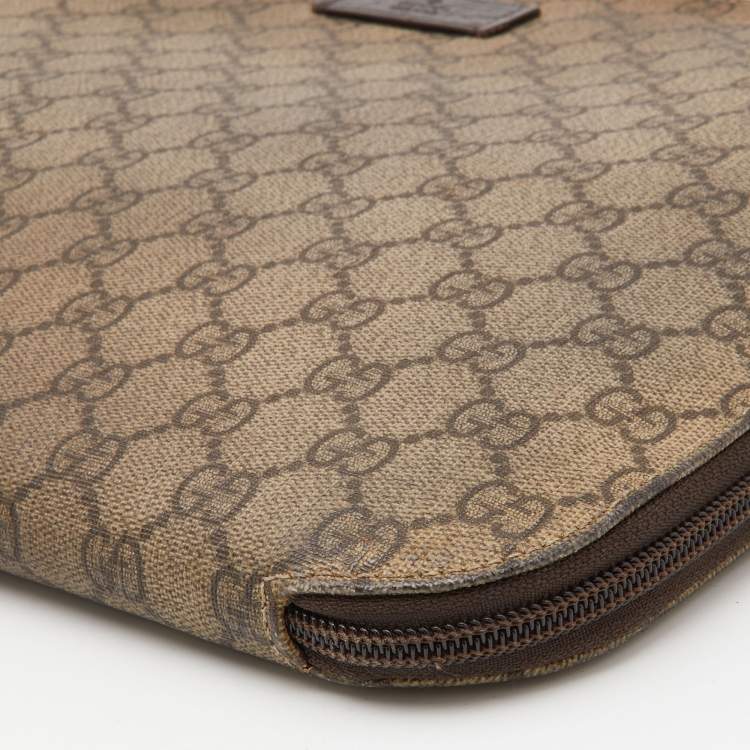 Pre Owned Gucci Beige GG Supreme Canvas Document Portfolio Case
