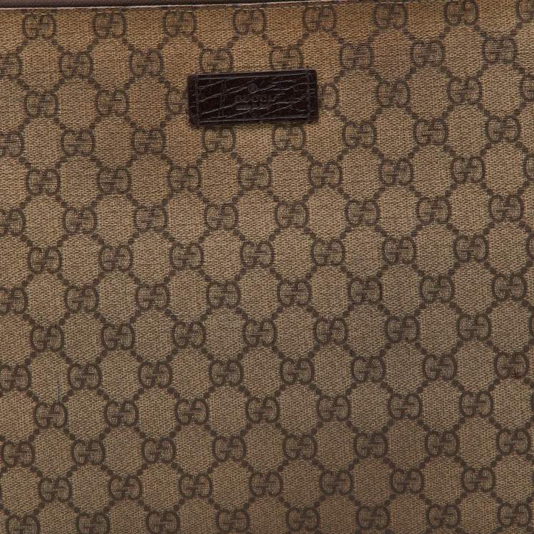 Pre Owned Gucci Beige GG Supreme Canvas Document Portfolio Case