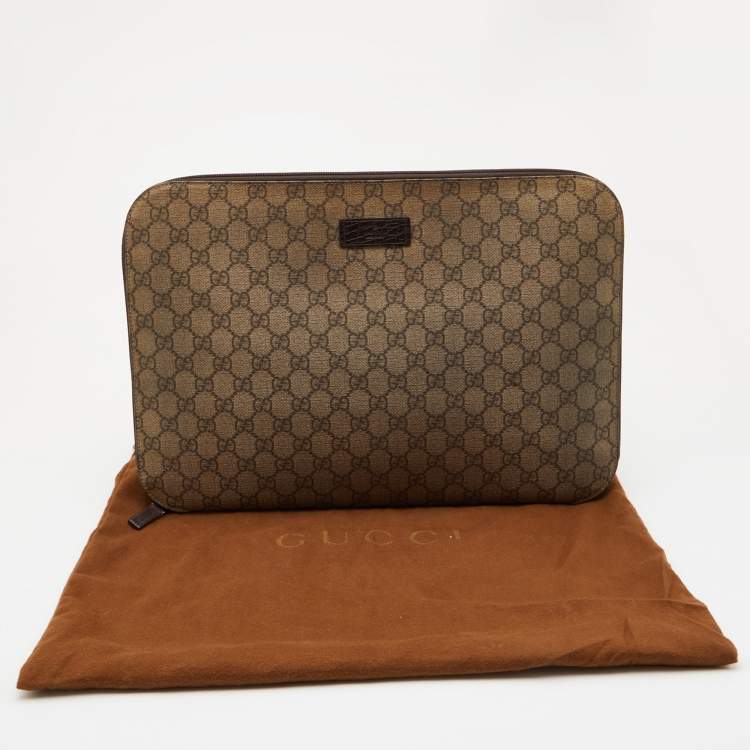 Pre Owned Gucci Beige GG Supreme Canvas Document Portfolio Case