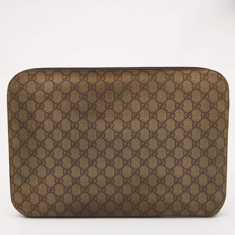 Pre Owned Gucci Beige GG Supreme Canvas Document Portfolio Case