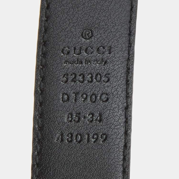 Pre Owned Gucci Black Leather G Buckle Belt 85CM