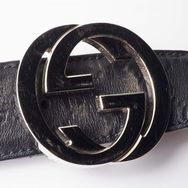 Pre Owned Gucci Black Guccissima Leather Interlocking G Buckle Belt 100CM