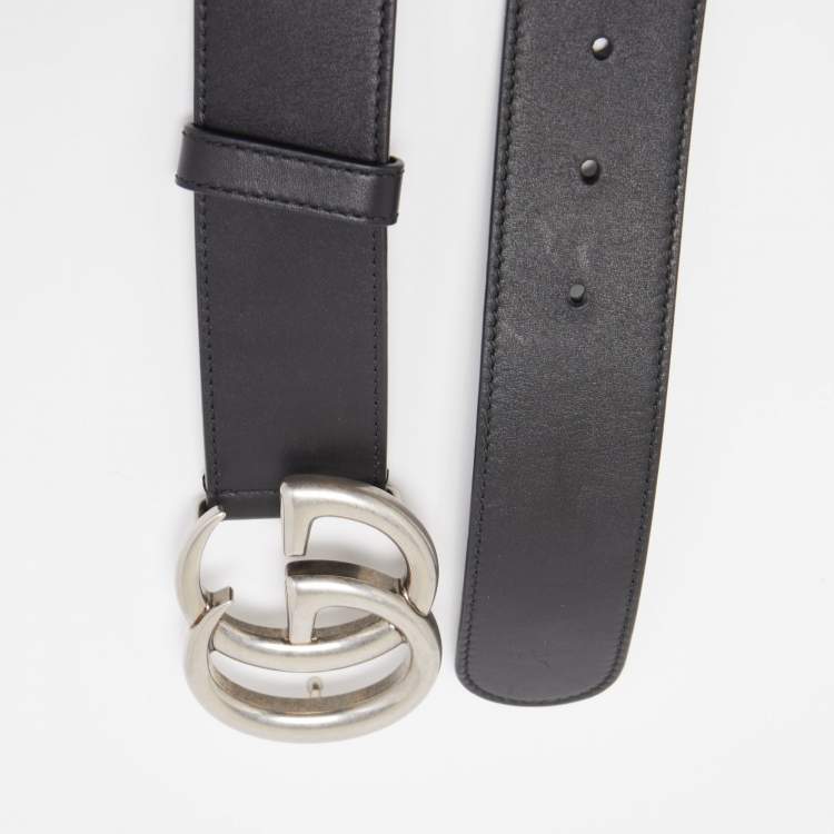 Pre Owned Gucci Black Leather GG Marmont Buckle Belt 85CM