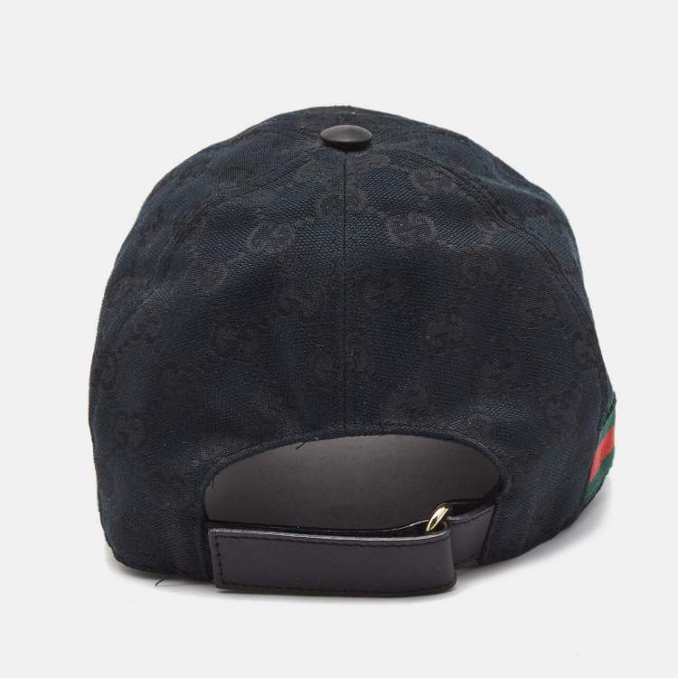 Pre Owned Gucci Black Guccissima Canvas Web Detail Baseball Cap S