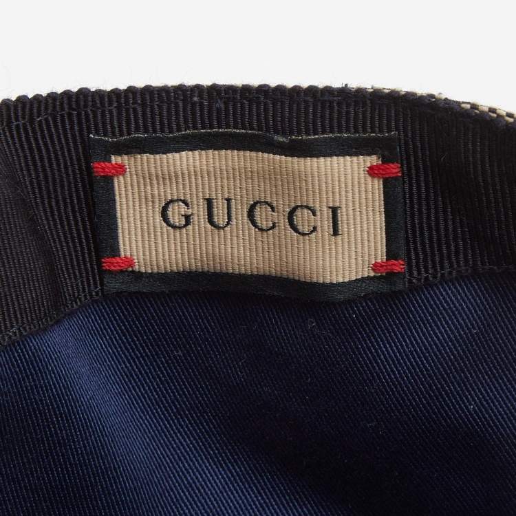 Pre Owned Gucci Beige & Navy Blue Guccissima Web Stripe Detail Baseball Cap M