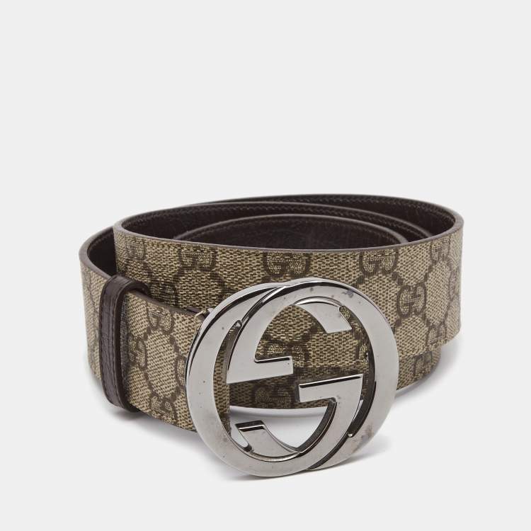 Gucci White/Beige GG Canvas and Leather Interlocking G Belt 90CM Gucci