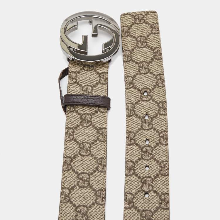 Pre Owned Gucci Beige GG Supreme Canvas Interlocking G Buckle Belt 90CM