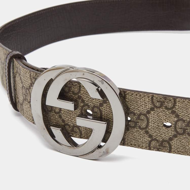 Gucci Beige GG Supreme Canvas Interlocking G Buckle Belt 90CM Gucci