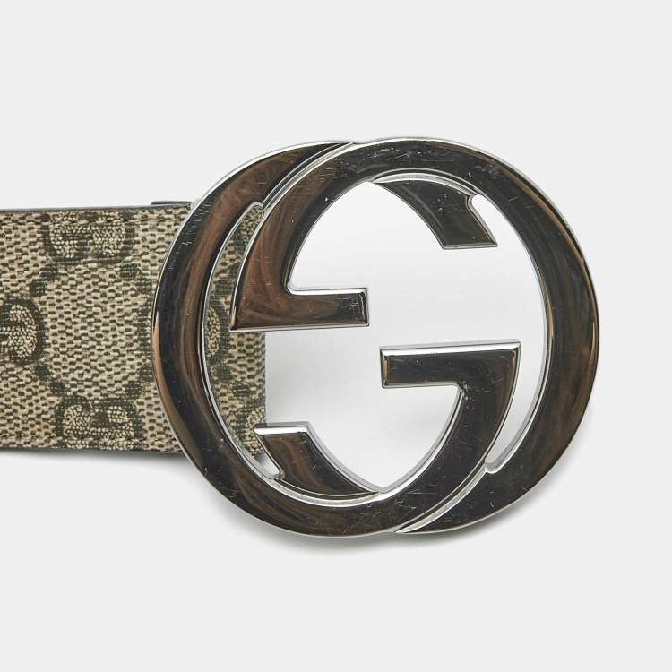 Pre Owned Gucci Beige GG Supreme Canvas Interlocking G Buckle Belt 90CM
