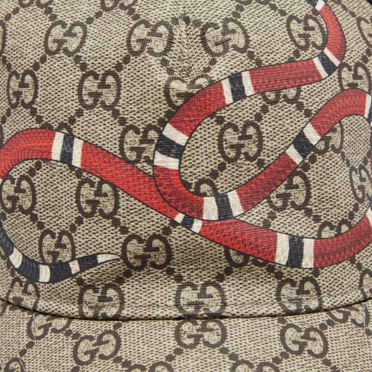 Pre Owned Gucci Beige Kingsnake Print GG Supreme Canvas Baseball Cap M