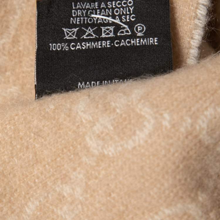 Pre Owned Gucci Beige GG Web Striped Cashmere Scarf