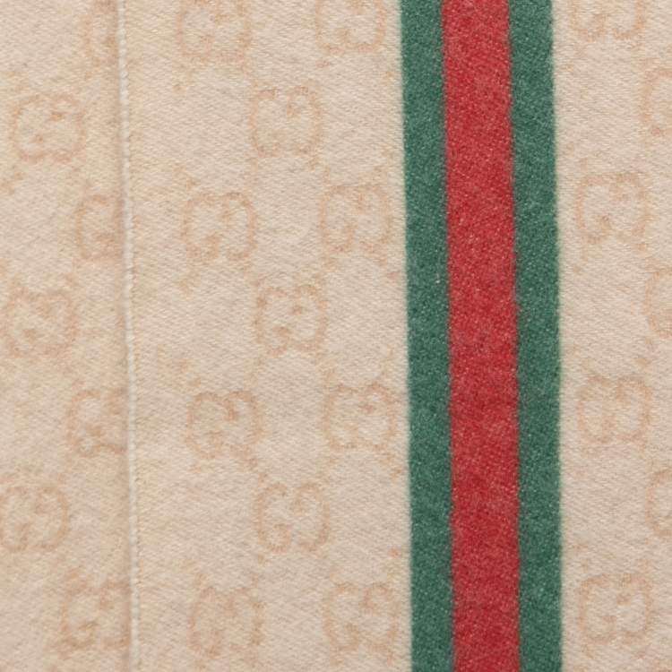 Pre Owned Gucci Beige GG Web Striped Cashmere Scarf