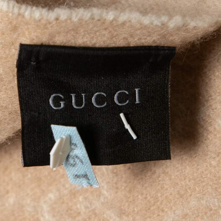 Pre Owned Gucci Beige GG Web Striped Cashmere Scarf