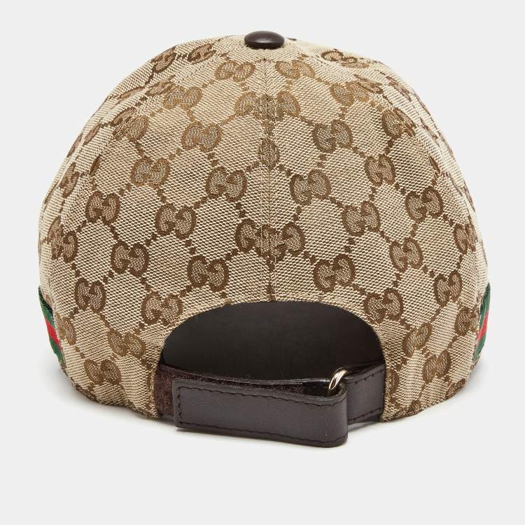 Pre Owned Gucci Beige/Ebony Web Detail Original GG Canvas Baseball Hat L