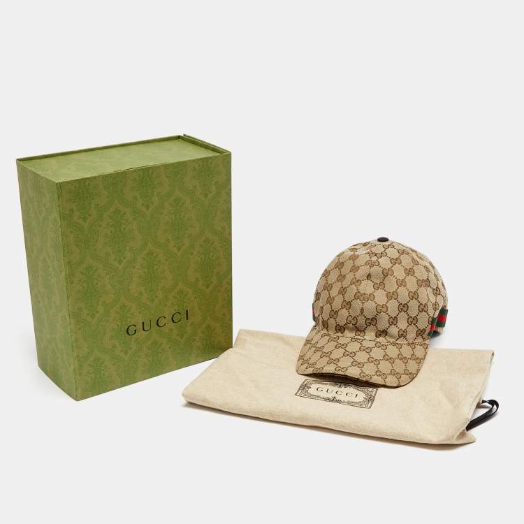 Pre Owned Gucci Beige/Ebony Web Detail Original GG Canvas Baseball Hat L