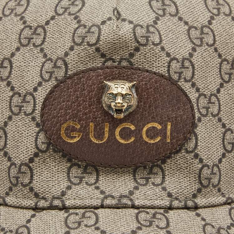 Pre Owned Gucci Beige Tiger GG Supreme Canvas Baseball Cap M