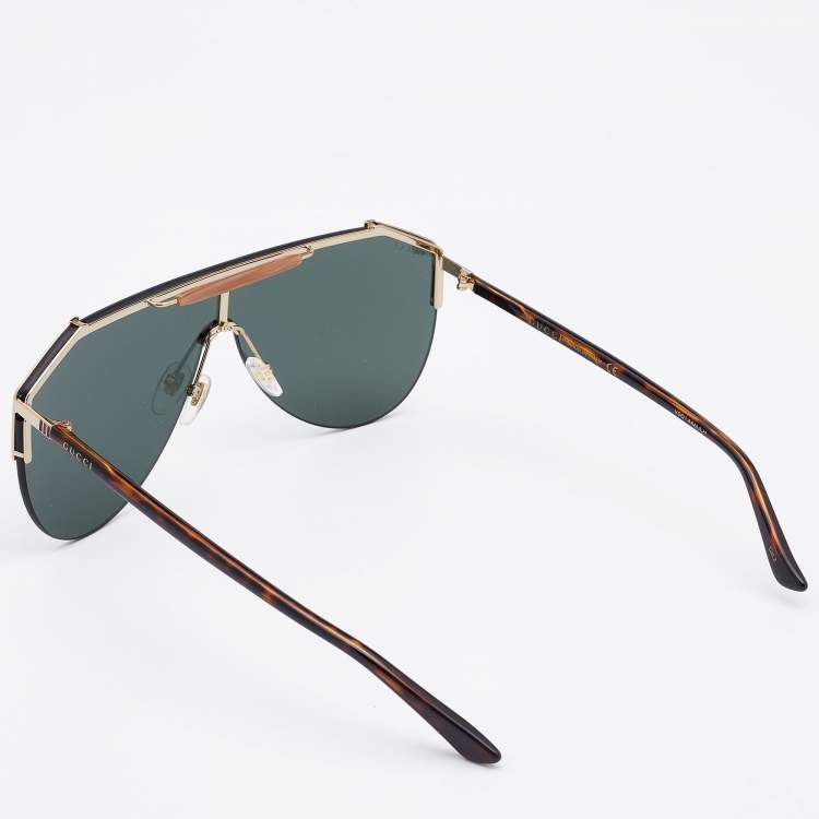 Pre Owned Gucci Black/Grey Gold Tone Detail GG0584S Tinted Shield Sunglasses
