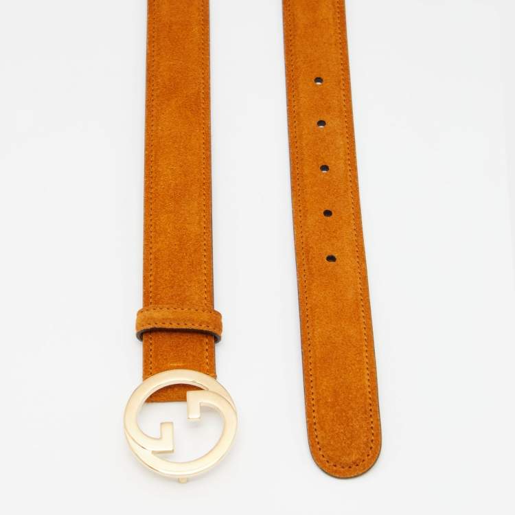 Pre Owned Gucci Rust Suede Interlocking G Buckle Belt 95CM