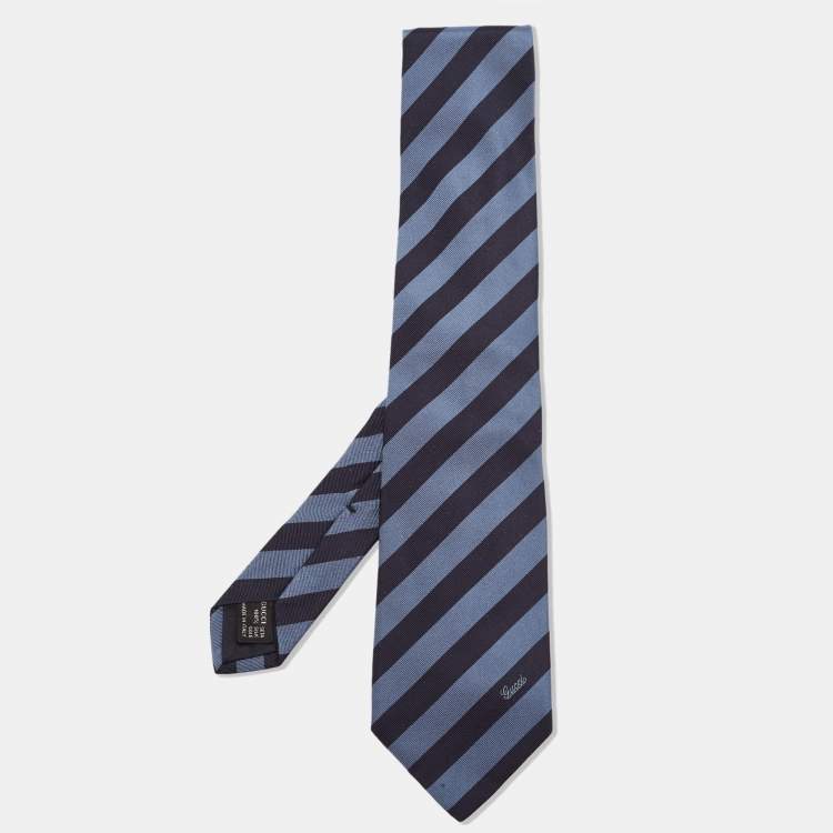 Pre Owned Gucci Navy Blue Diagonale Striped Silk Tie