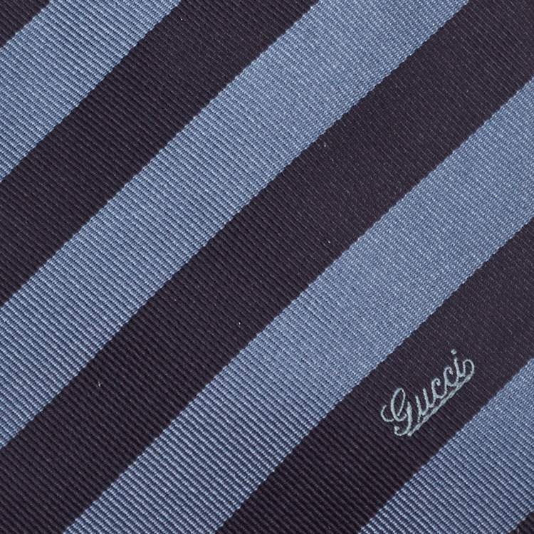 Pre Owned Gucci Navy Blue Diagonale Striped Silk Tie