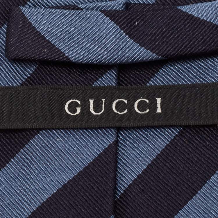 Pre Owned Gucci Navy Blue Diagonale Striped Silk Tie