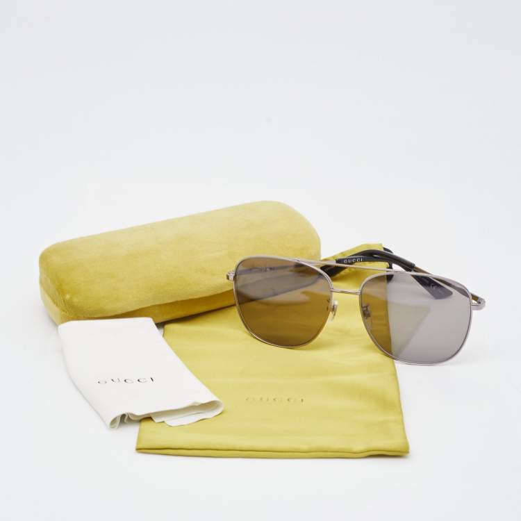 Pre Owned Gucci Gun Metal Tone/Grey GG0410SK Aviator Sunglasses
