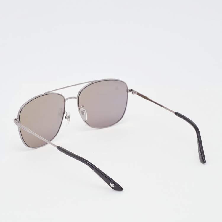 Pre Owned Gucci Gun Metal Tone/Grey GG0410SK Aviator Sunglasses