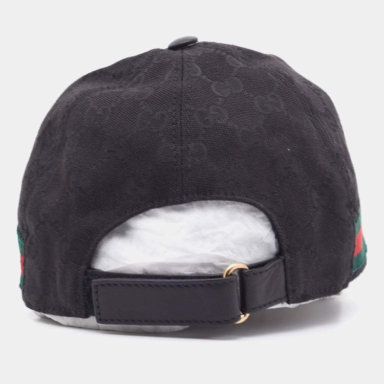 Pre Owned Gucci Black GG Supreme Web Detail Cotton Blend Baseball Cap S