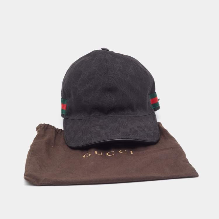 Pre Owned Gucci Black GG Supreme Web Detail Cotton Blend Baseball Cap S