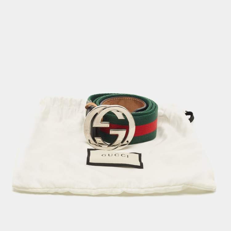 Pre Owned Gucci Black Web Canvas and Leather Interlocking G Buckle Belt 90CM