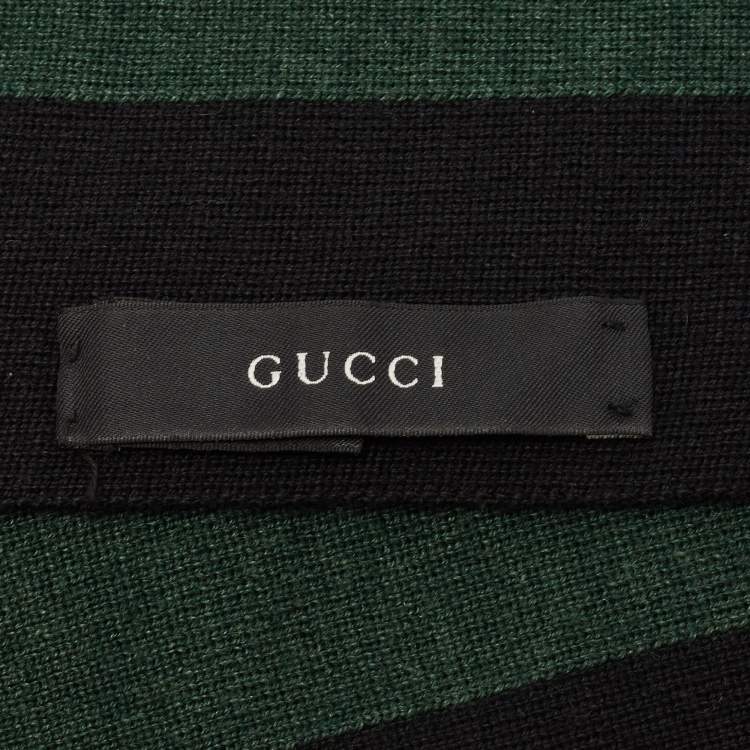 Pre Owned Gucci Black/Green/Red Web Wool & Silk Knit Scarf