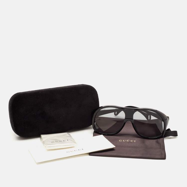 Pre Owned Gucci Black/Grey GG0243S Oversized Round Sunglasses