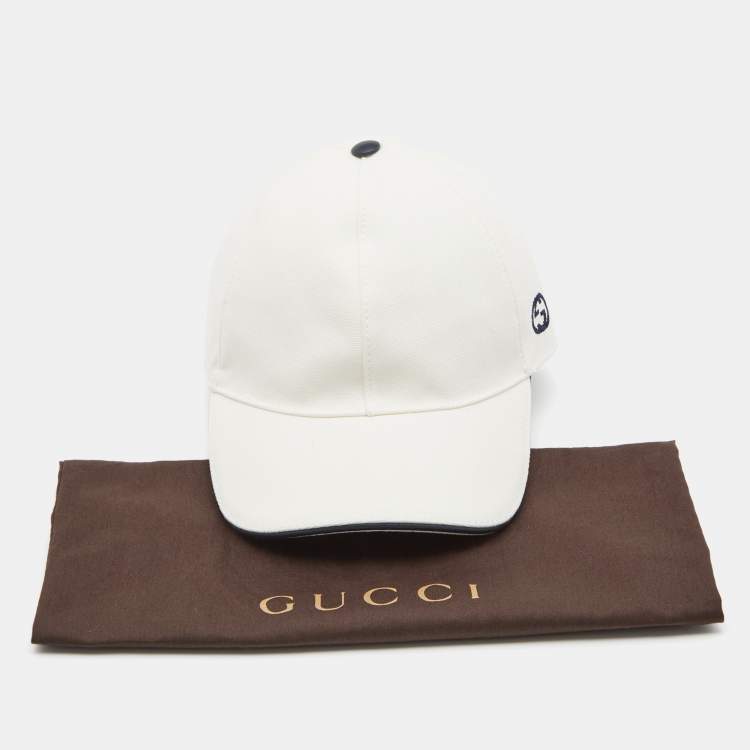 Pre Owned Gucci White Logo Embroidered Cotton Canvas Baseball Cap M