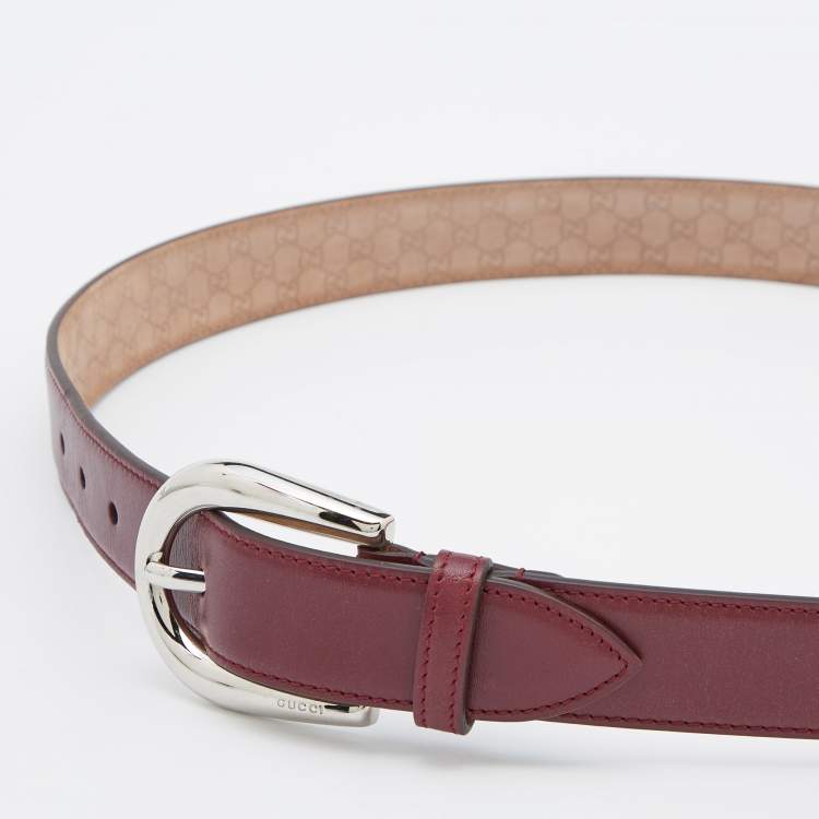 Pre Owned Gucci Burgundy Leather Buckle Belt 90CM