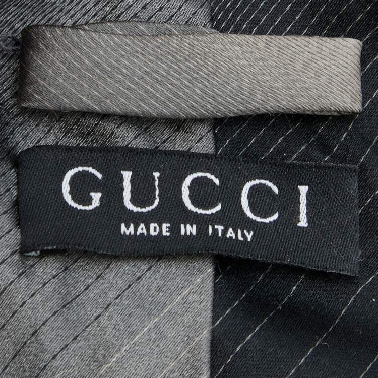 Pre Owned Gucci Dark Grey Ombre Diagonal Striped Silk Tie
