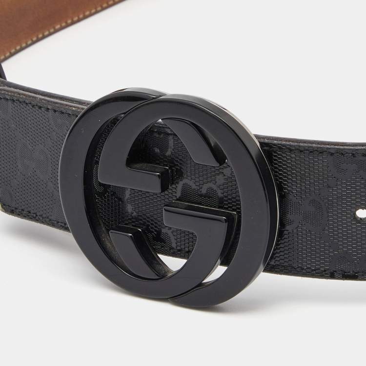 Pre Owned Gucci Black GG Imprime Coated Canvas Interlocking G Belt Size 80CM