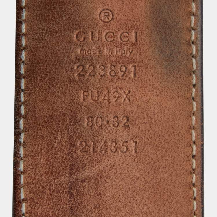 Pre Owned Gucci Black GG Imprime Coated Canvas Interlocking G Belt Size 80CM