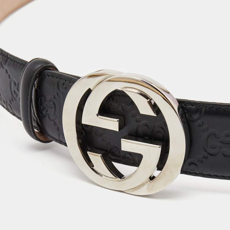Gucci Leather Belt with Interlocking G Buckle - Black - Belts