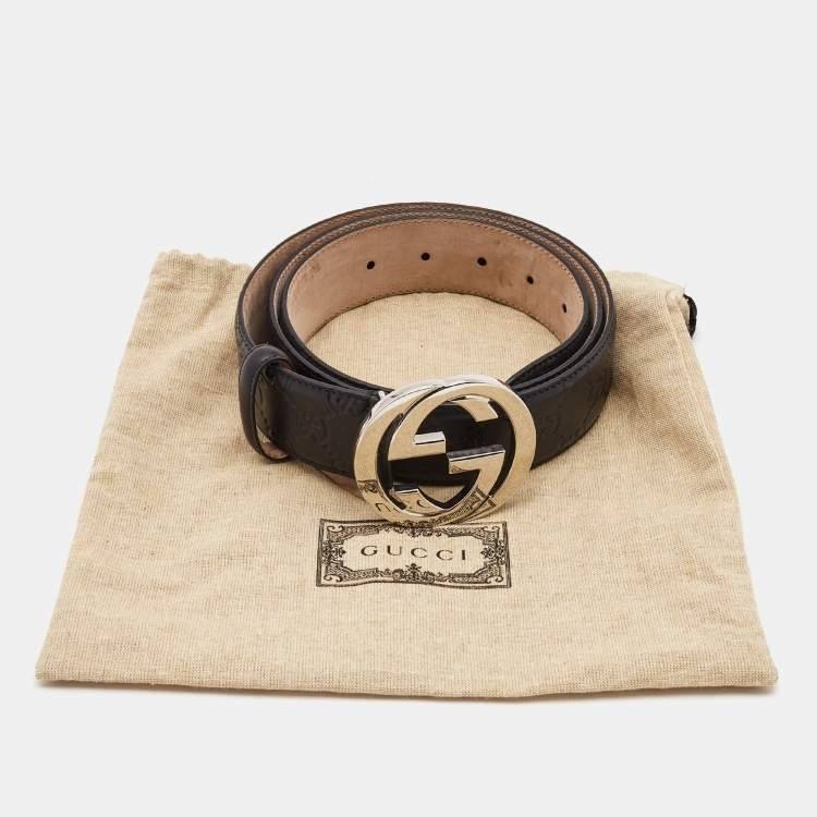مملوكة مسبقًا Gucci Black Guccissima Leather Interlocking G Buckle Belt 110CM