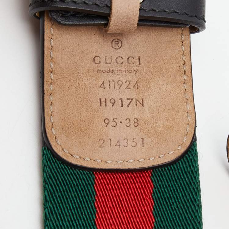 Pre Owned Gucci Black Leather and Canvas Web Interlocking G Buckle Belt 95CM