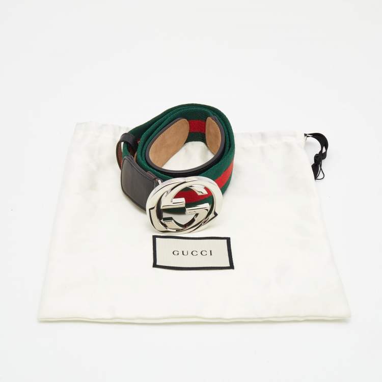 Pre Owned Gucci Black Leather and Canvas Web Interlocking G Buckle Belt 95CM