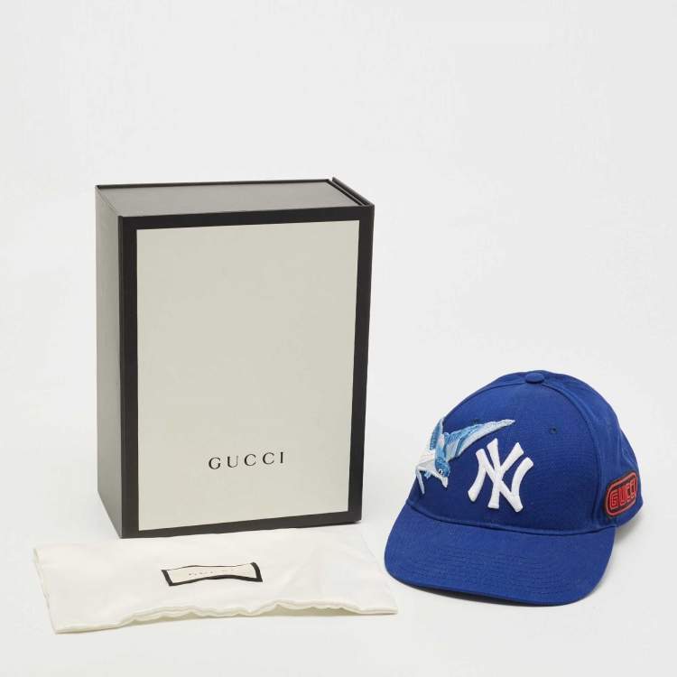 Pre Owned Gucci Blue NY Yankees Bird Embroidered Cotton Baseball Cap 