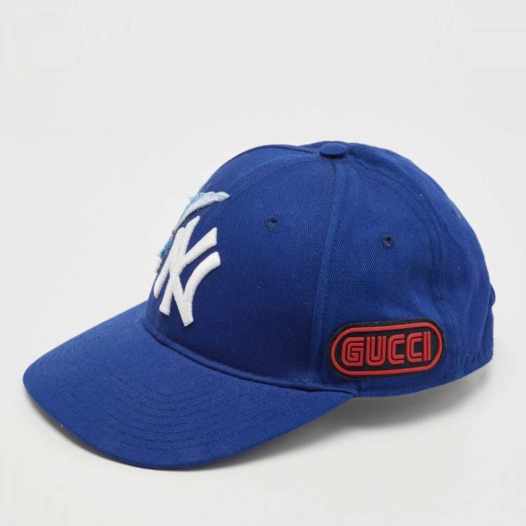 Pre Owned Gucci Blue NY Yankees Bird Embroidered Cotton Baseball Cap 