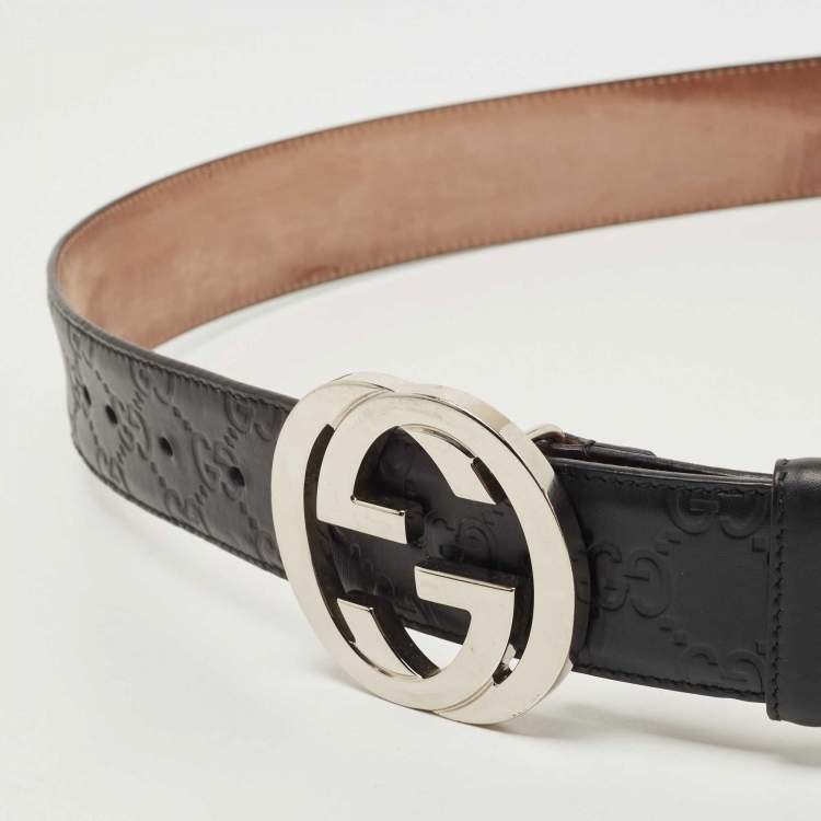 Pre Owned Gucci Guccissima Black Leather Interlocking G Buckle Belt